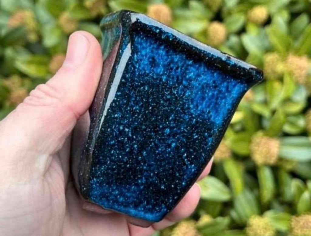 Bonsai Cascade pot blauw geglazuurd aardewerk 6,9x6,8x8,6, Vierkant, Ophalen of Verzenden, Zo goed als nieuw, Aardewerk