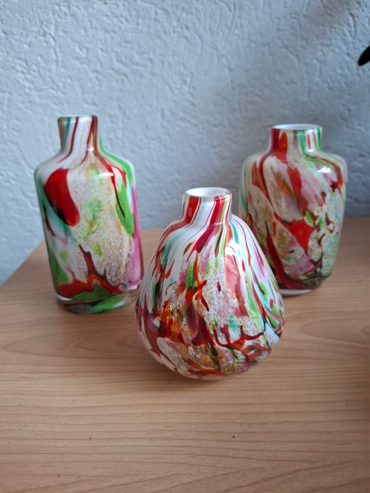 Prachtige set van 3 Fidrio glazen vazen - Mixed Colours, Ophalen, 15 cm, Groen, Glas