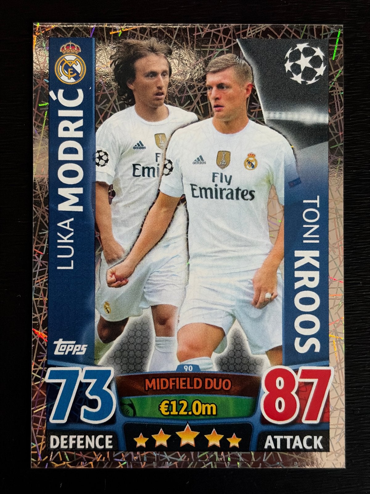 Topps Match Attax Luka Modric Toni Kroos Real Madrid, Ophalen of Verzenden, Zo goed als nieuw, Buitenlandse clubs, Spelerskaart