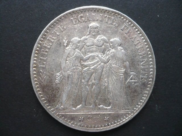 zilveren 5 francs munt 1875 A francaise republique, Ophalen of Verzenden, Frankrijk, Losse munt, Zilver