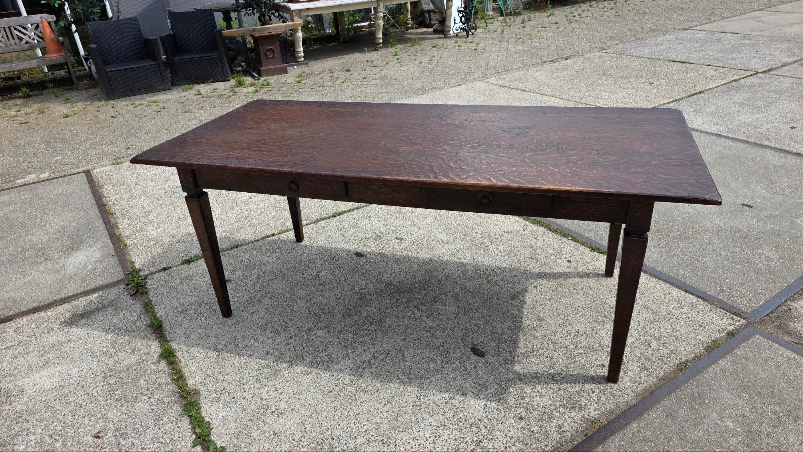 Antieke eikenhouten Franse boeren eettafel