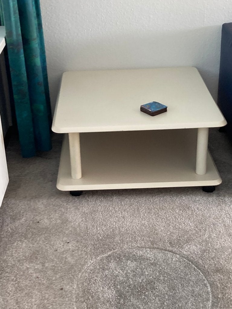 Witte salontafel op wieltjes, Ophalen, Gebruikt, 50 tot 100 cm, Vierkant