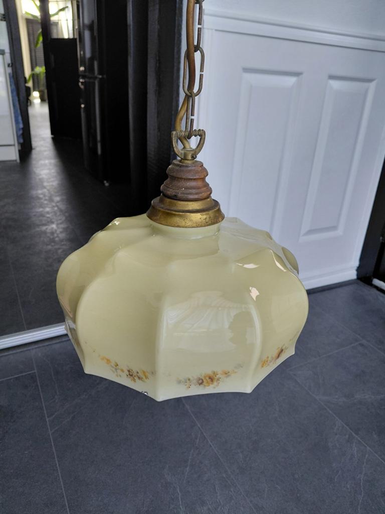 Antieke Hanglamp met glasen kap, Ophalen of Verzenden