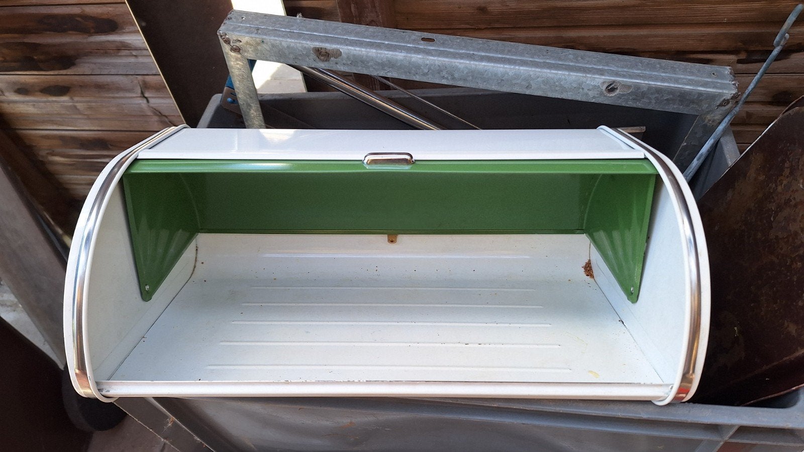 Vintage broodtrommel wit/groen Brabantia, Antiek en Kunst, Ophalen of Verzenden
