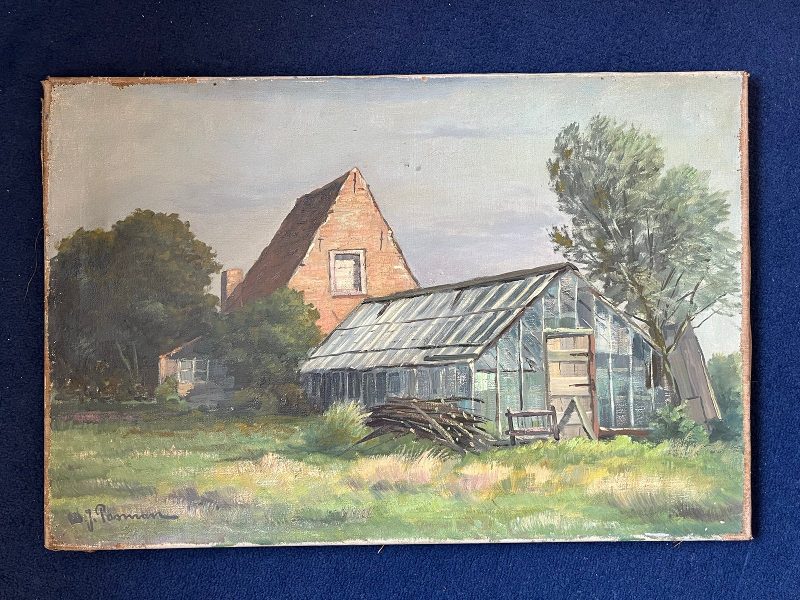 W.J. Pasman Olieverf Schilderij Rijn en Schiekade 1936, Ophalen of Verzenden