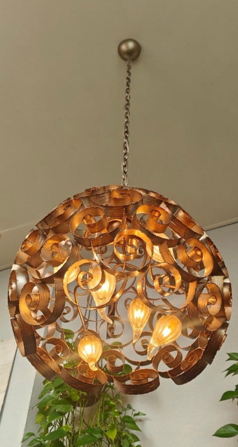 Prachtige hanglamp met krullen - Sfeervolle verlichting, Ophalen, Gebruikt, E14 (klein), Metaal
