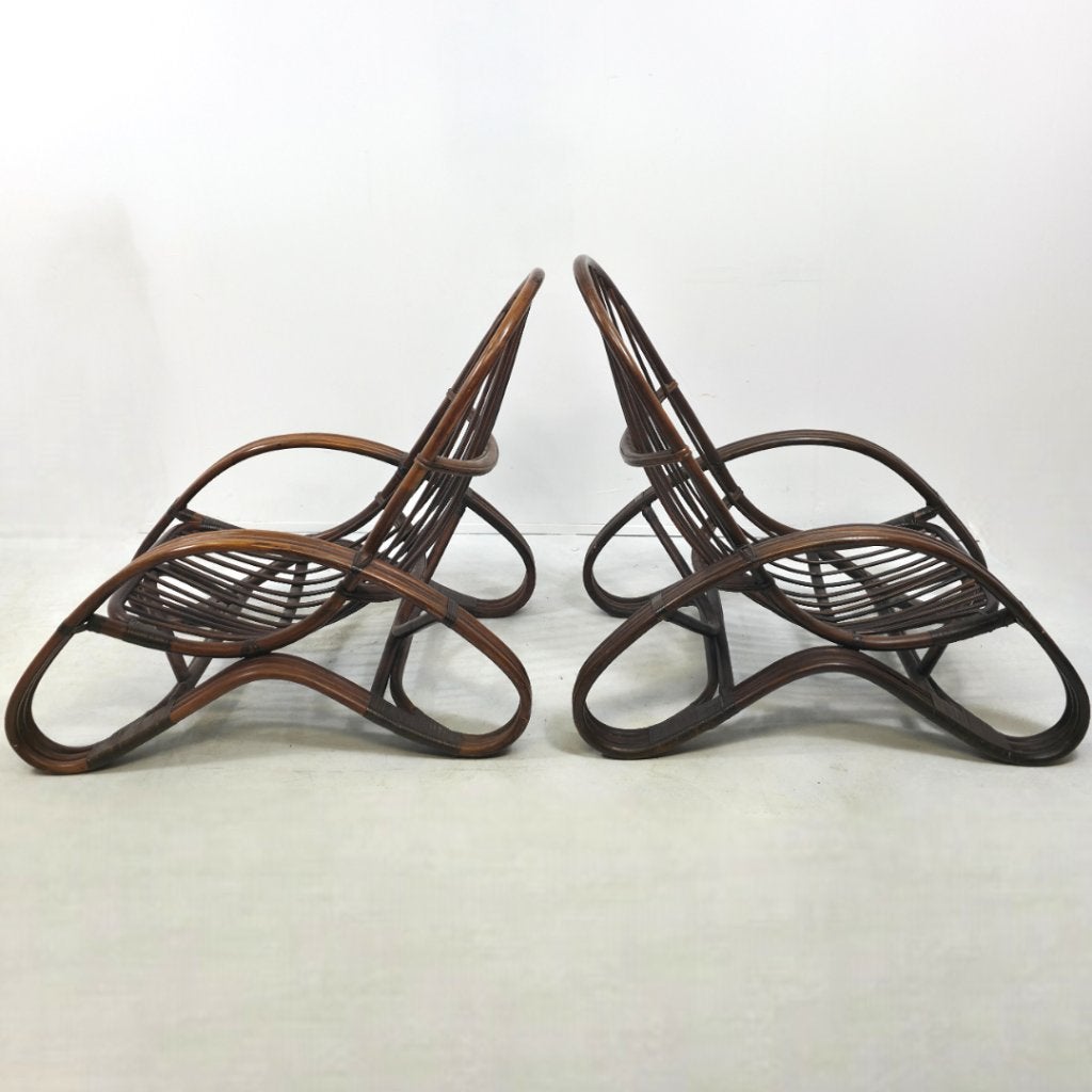 Rotan zitgroep Tito Agnoli 60's Italiaans design mid century, Huis en Inrichting, Stoelen, Ophalen, Gebruikt, Twee, Bruin
