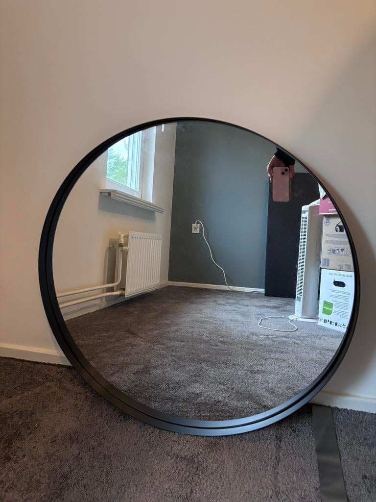 Mooie ronde zwarte spiegel, Ophalen, Rond, Zo goed als nieuw, Minder dan 100 cm