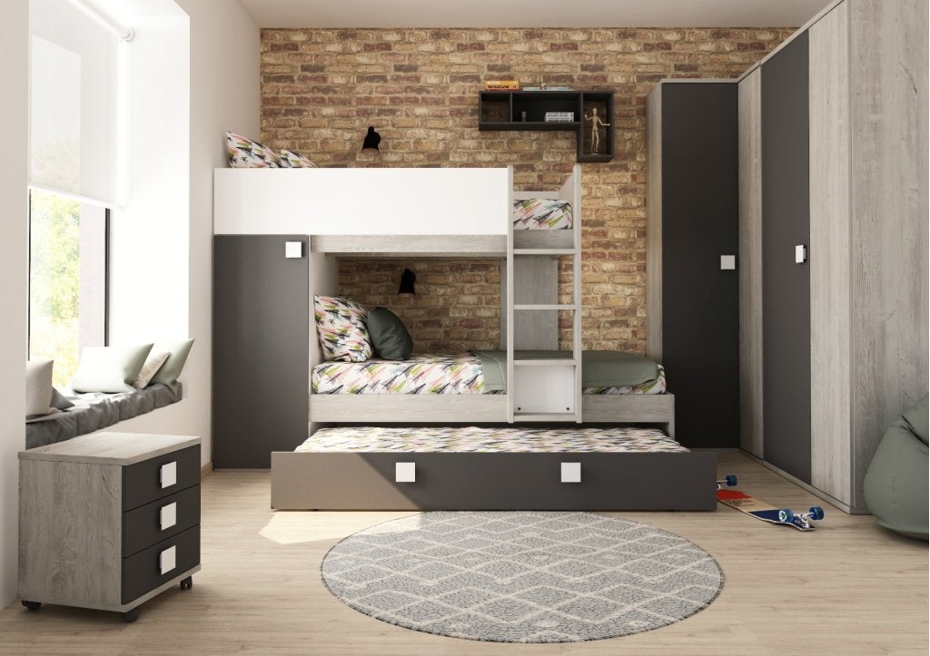 Lio Mineo stapelbed met kast en slaaplade - 90x190 - Witgren