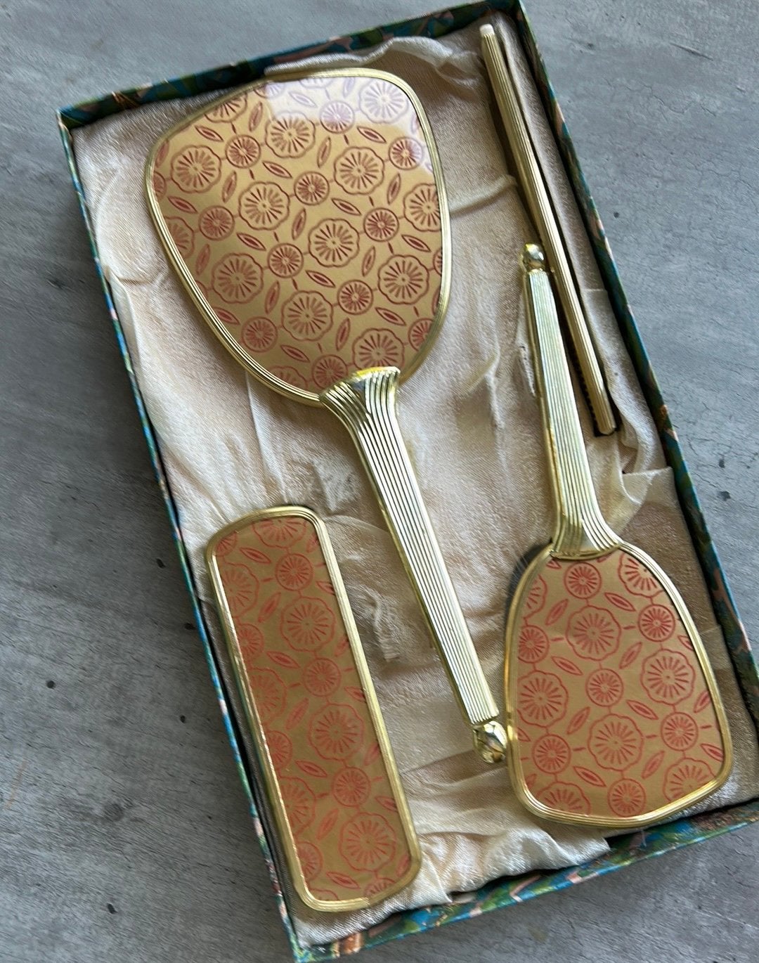Vintage set kam borstel haarborstel spiegel originele doos, Ophalen of Verzenden, Zo goed als nieuw, X, X
