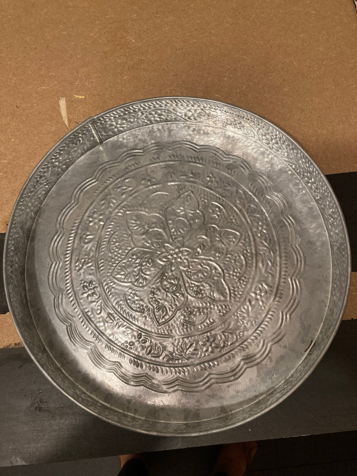 Decoratief metalen dienblad - Rond - Ø35x5cm, Gebruikt, Decoratieve rand, Rond, Ophalen of Verzenden