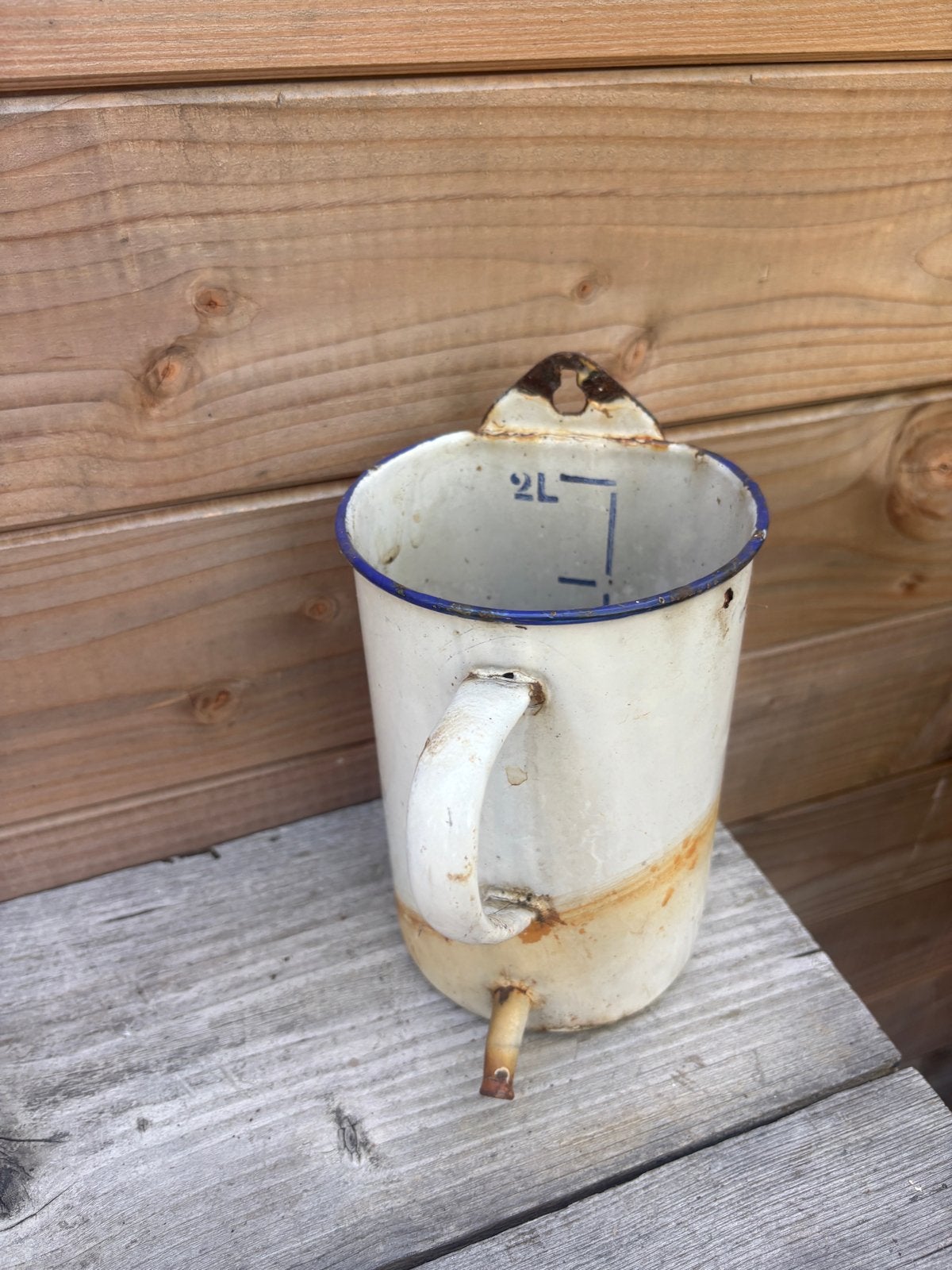 Vintage geëmailleerde maatbeker 2L, Ophalen of Verzenden