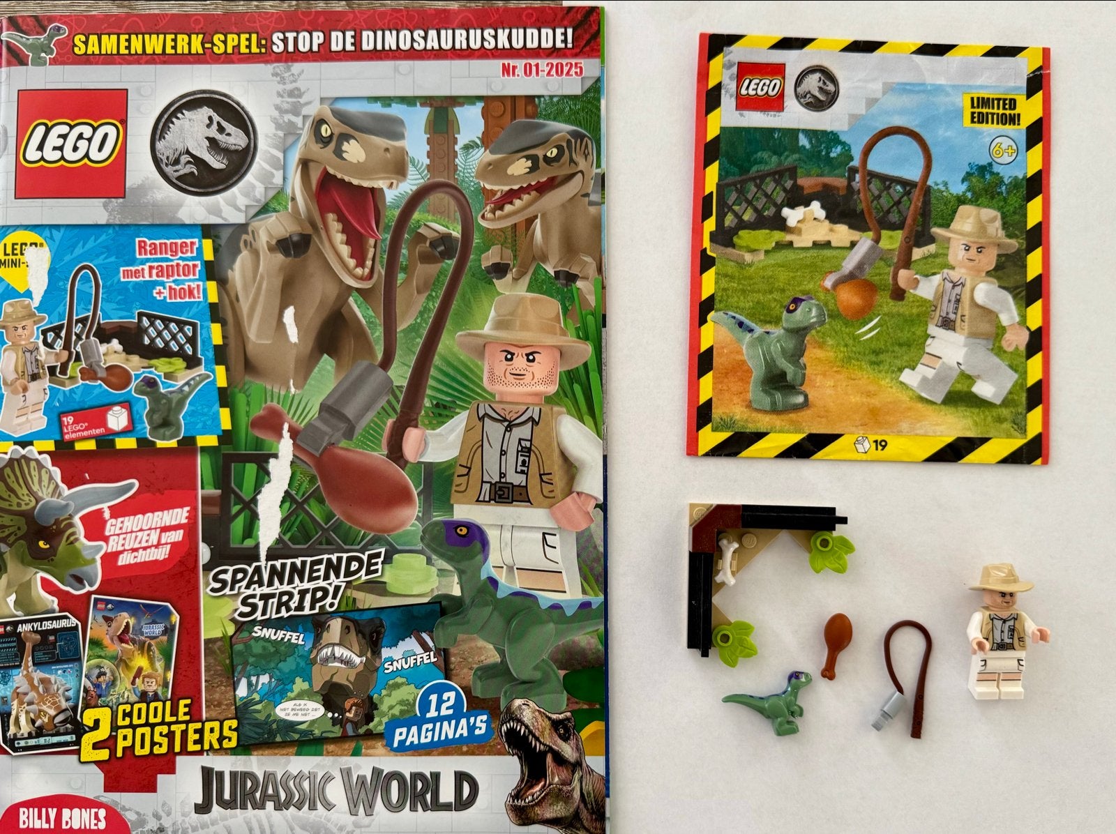 LEGO Jurassic World. Robert Muldoon Minifiguur met Raptor., Jurassic World, Lego, Ophalen of Verzenden, Zo goed als nieuw