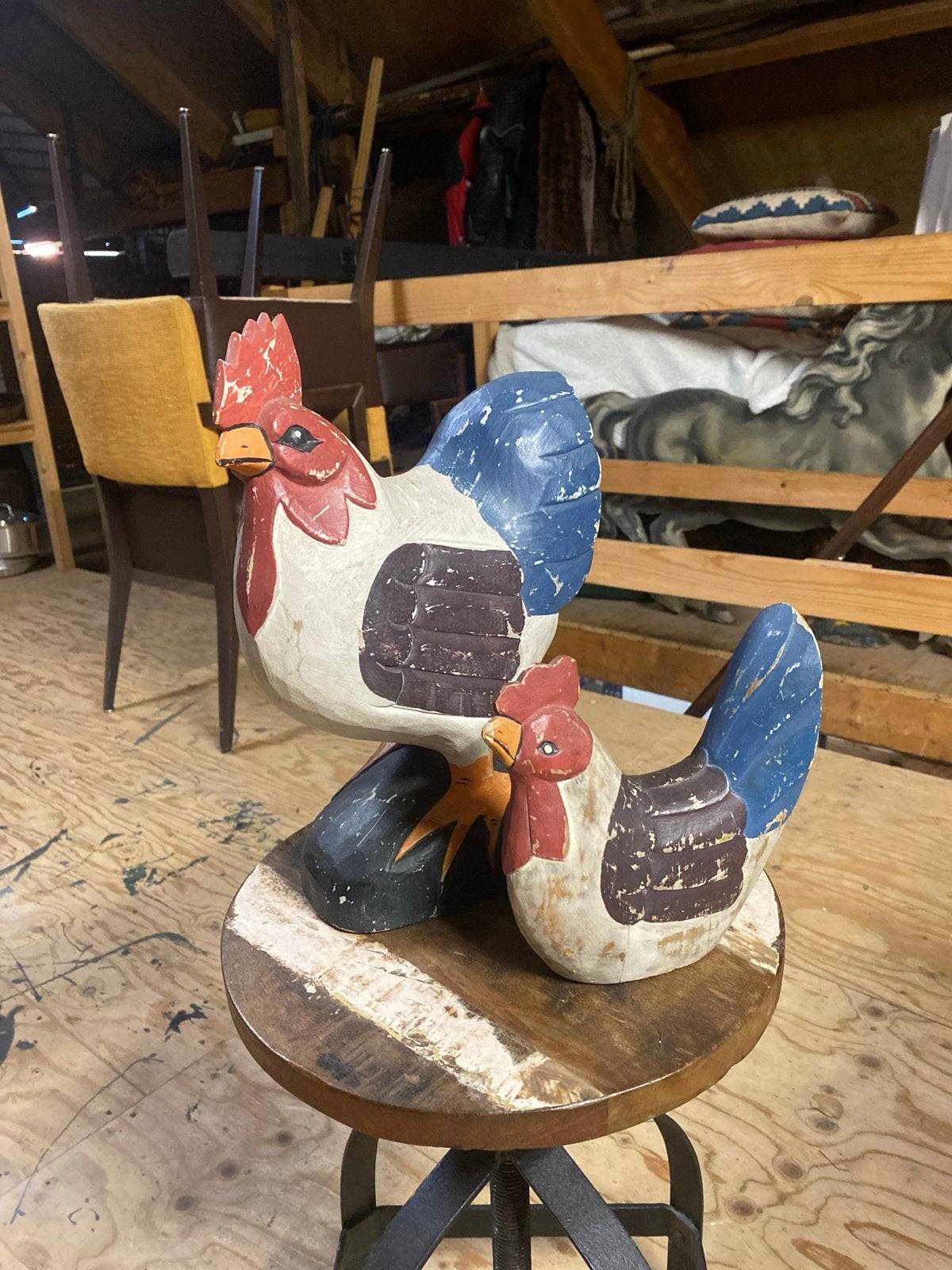 Decoratieve houten kippenbeeldjes - set van twee, Ophalen, Hout, Gebruikt, Meerkleurig