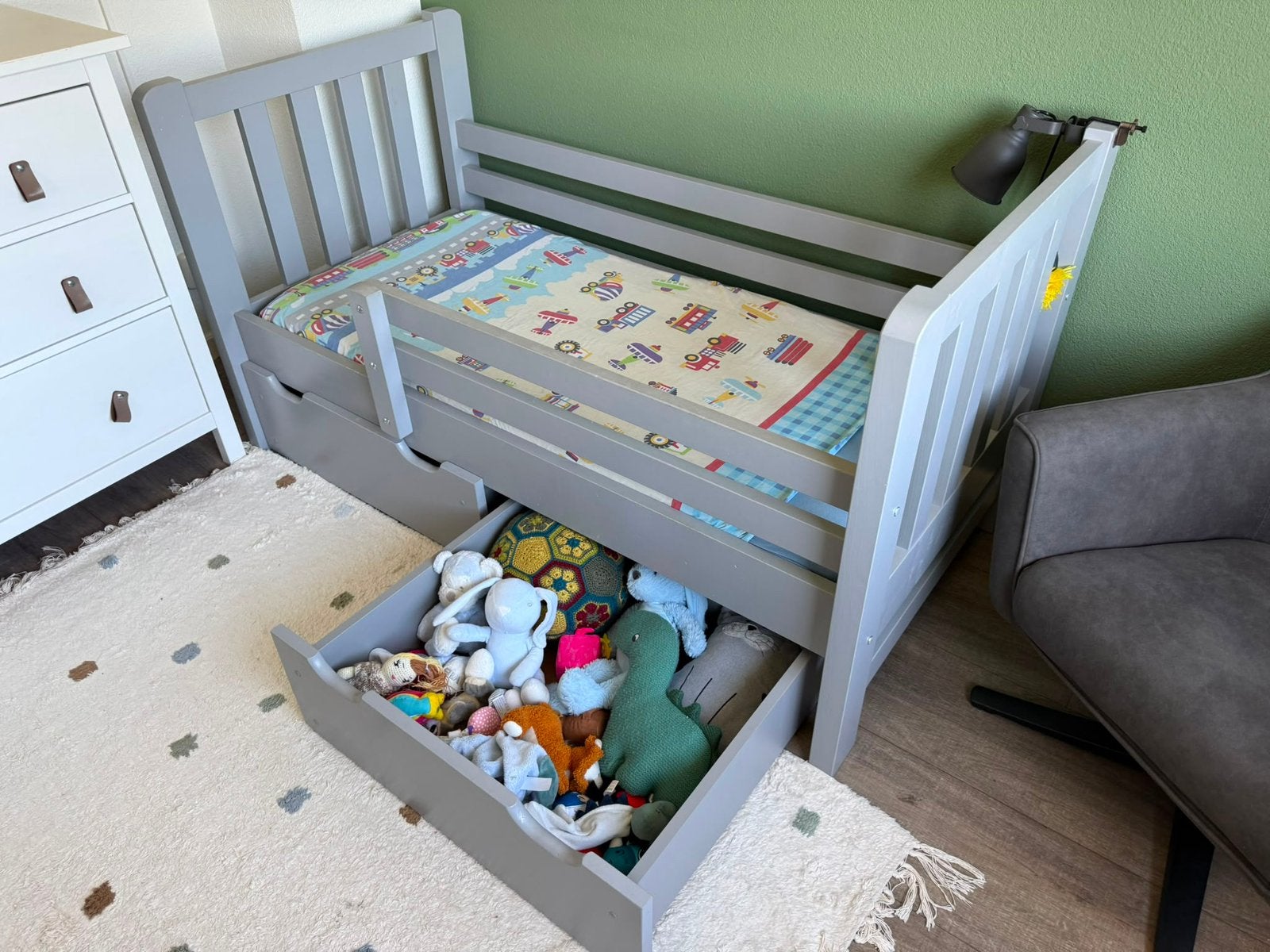 Rockwood peuterbed met lades tim grey 70x150cm, Kinderen en Baby's, Kinderkamer | Bedden, Gebruikt, 70 tot 85 cm, 140 tot 160 cm