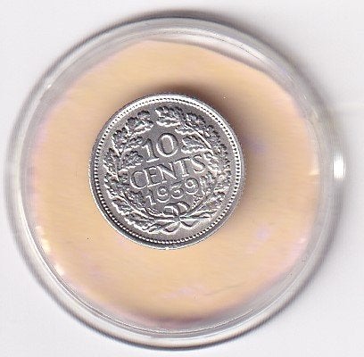 10 Cent 1939 met randtikje, Verzenden, Zilver, 10 cent, Koningin Wilhelmina