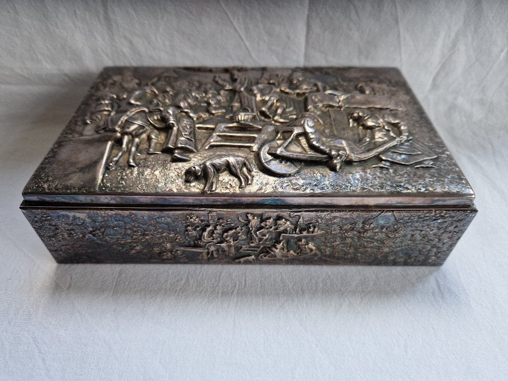 Vintage verzilverde sigarettendoos. JKSDenmark, Antiek en Kunst, Ophalen of Verzenden