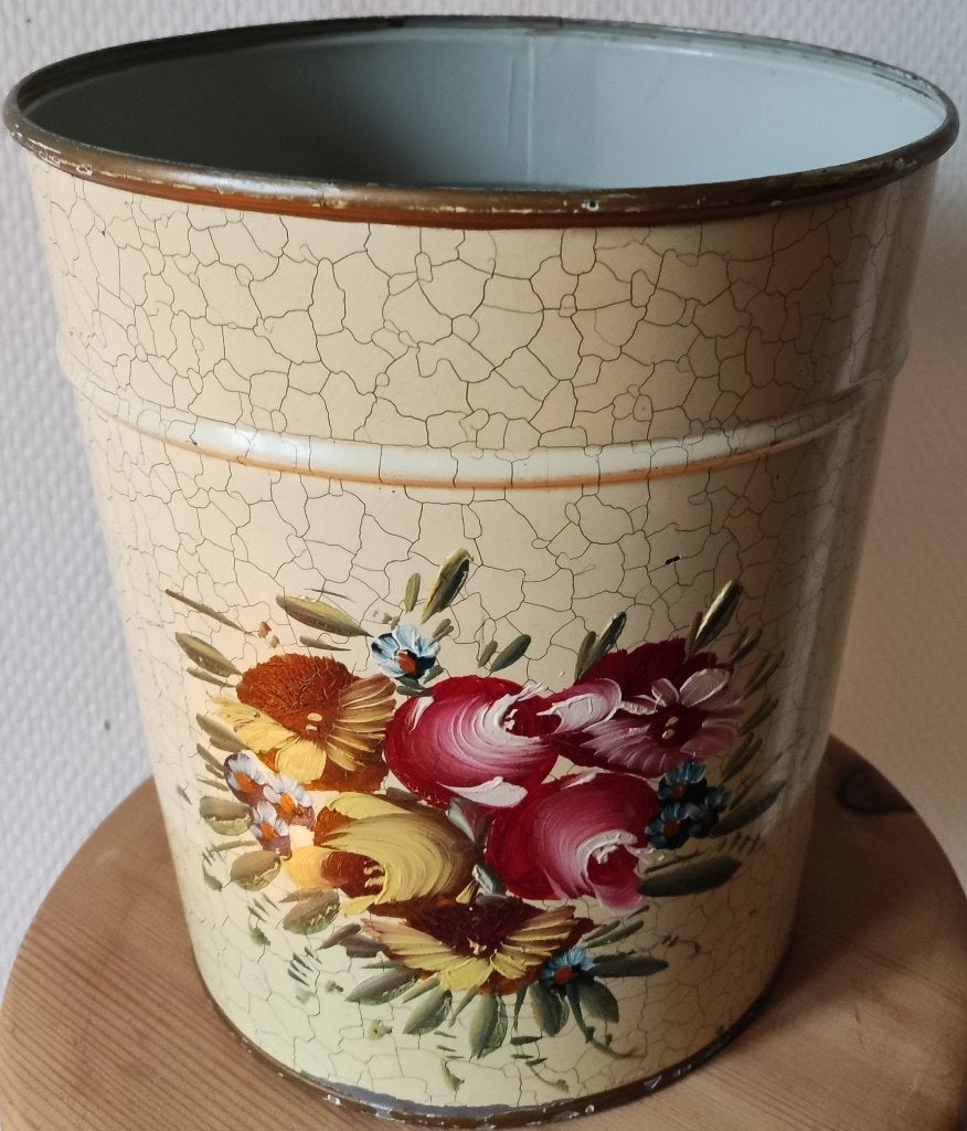 Antiek prullenbakje / afvalbakje met bloemenafbeelding, Ophalen of Verzenden