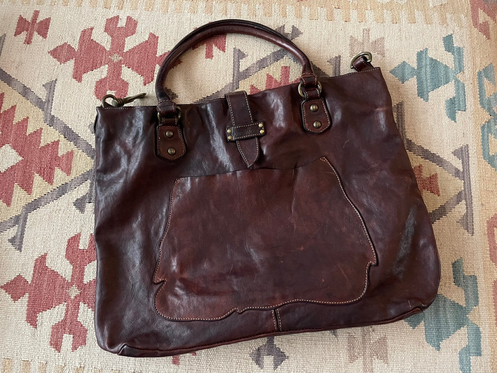 Shopper/tote, Campomaggi, leer, Ophalen of Verzenden, Zo goed als nieuw, Bruin, Shopper
