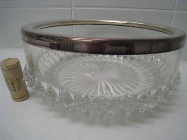 Glazen schaal in geslepen glas, gegalvaniseerd zilver beslag, Antiek en Kunst, Ophalen of Verzenden