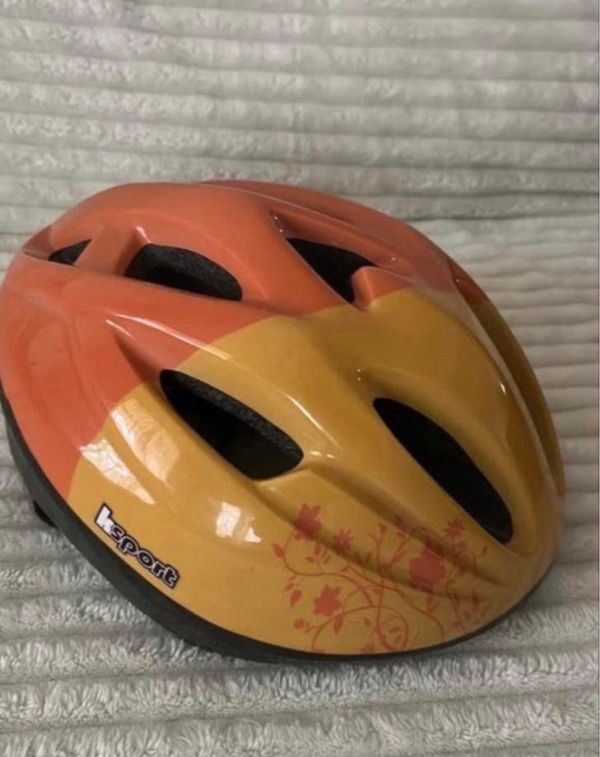 Ksport Kinderfietshelm Oranje/Geel met Bloemenpatroon, Ophalen of Verzenden, Gebruikt