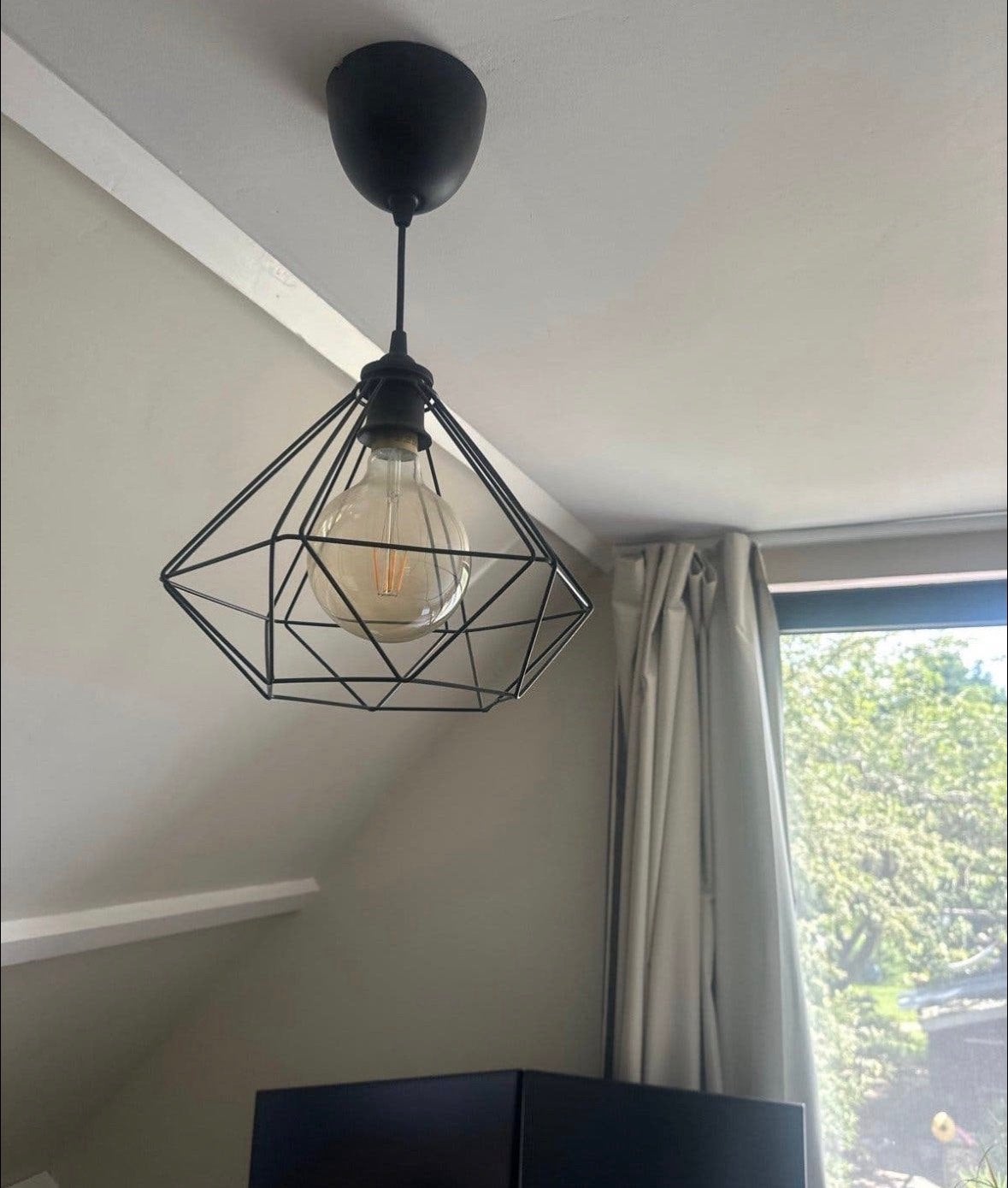 Zwarte draadlamp, Huis en Inrichting, Ophalen of Verzenden, Zo goed als nieuw, Metaal, E27 (groot)