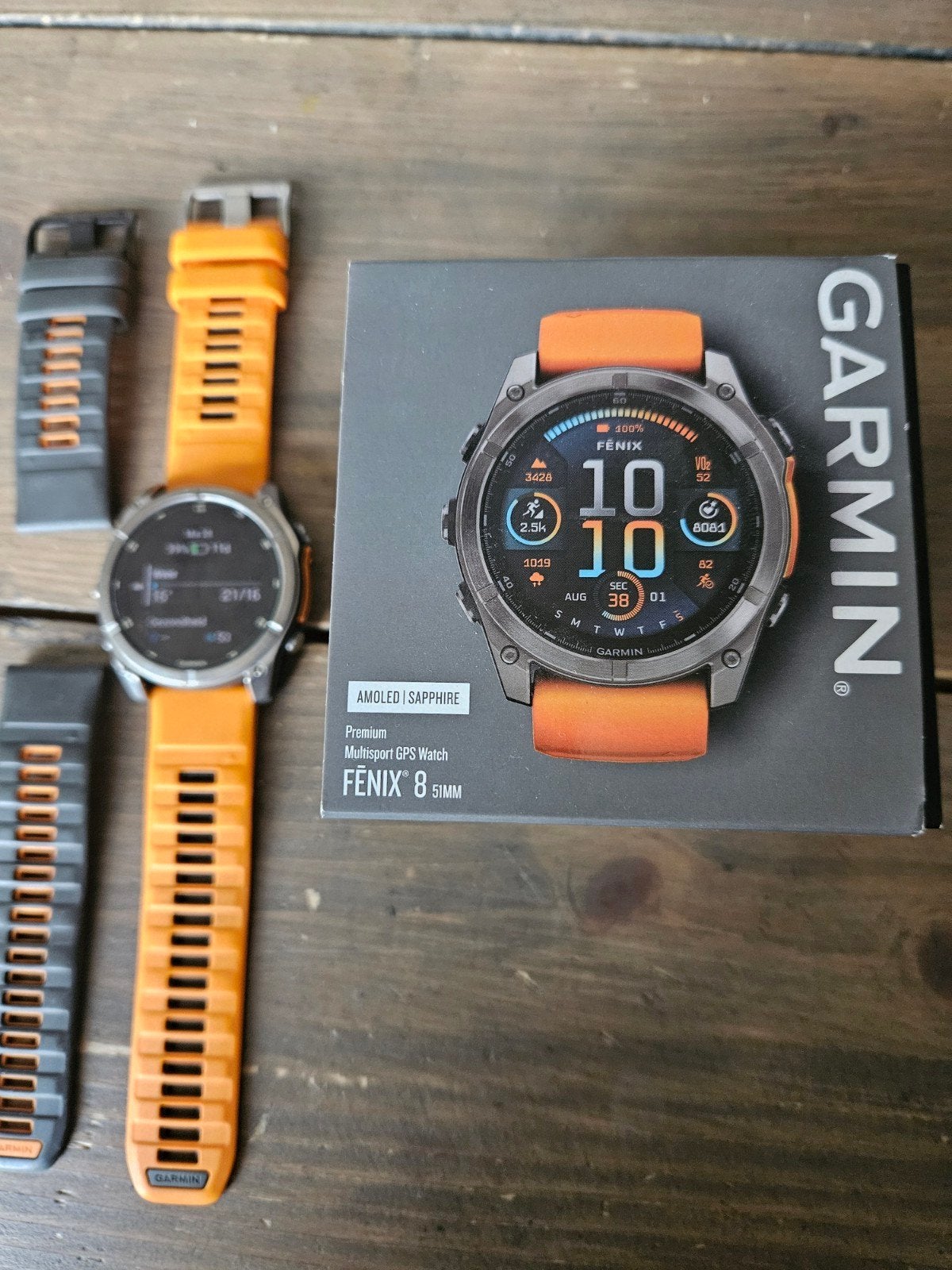 Garmin Fenix 8 Amoled Sapphire Multisport GPS Horloge - Zo g, Garmin, Oranje, Ophalen of Verzenden, Zo goed als nieuw