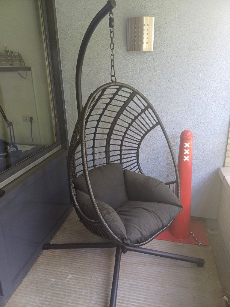 Swoods XXL Egg hangstoel met standaard en kussens, Tuin en Terras, Ophalen, Zo goed als nieuw, Rotan