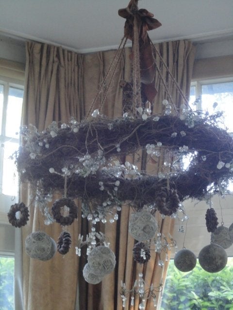 oude HANG KRANS met VELE ORNAMENTEN, diameter 65 cm / kerst, Krans, Ophalen of Verzenden, Zo goed als nieuw, Overige materialen