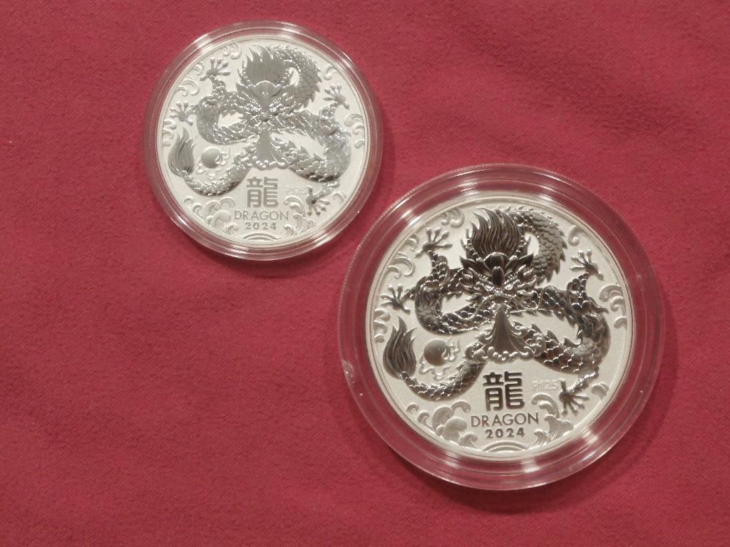 LUNAR lll. 2 EN 1 OUNCE DRAGON 2024., Ophalen of Verzenden, Zilver
