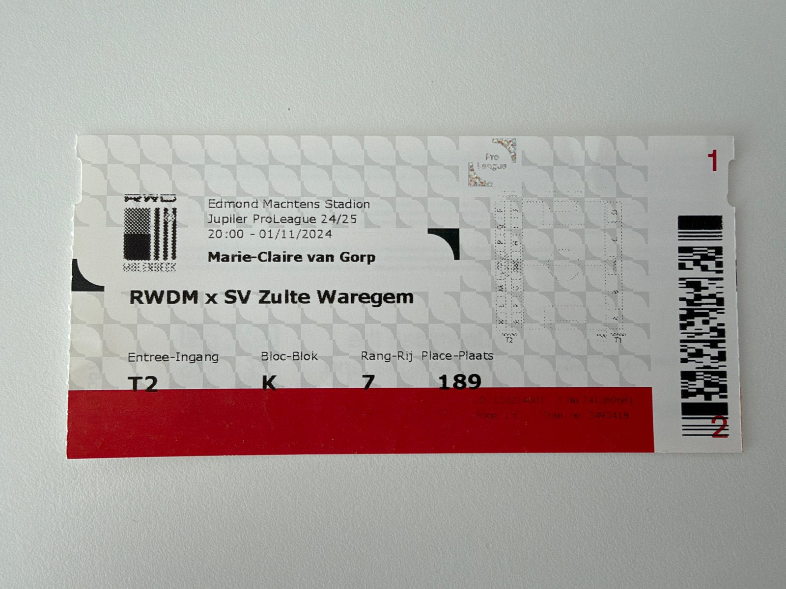 Ticket RWDM-Zulte Waregem 24/25, Ophalen of Verzenden, Zo goed als nieuw, Buitenlandse clubs, Overige typen