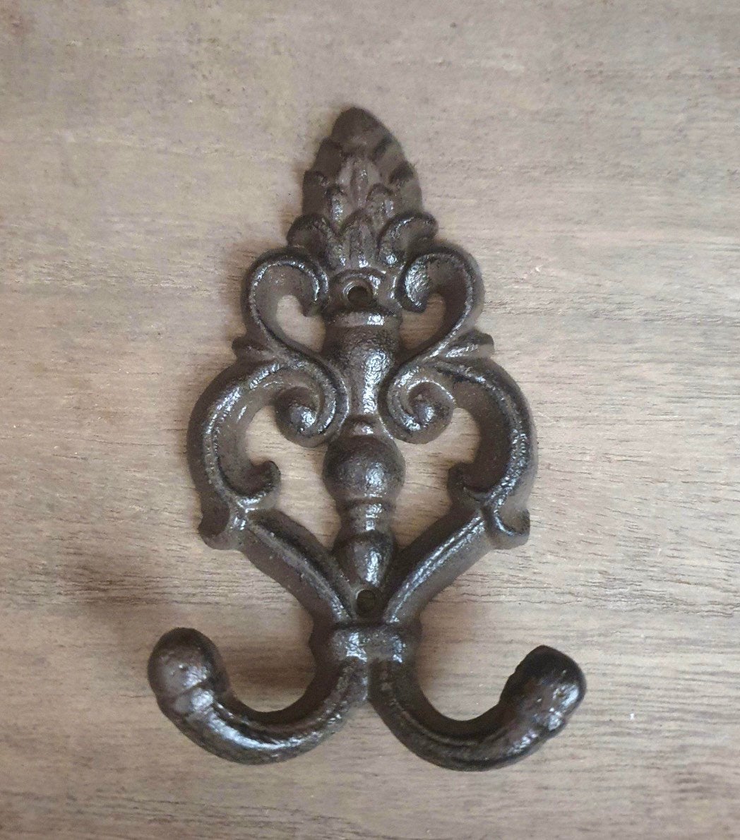 Brocante dubbelen gietijzeren haak - kapstokhaak, Overige materialen, Wandhaken, -, -