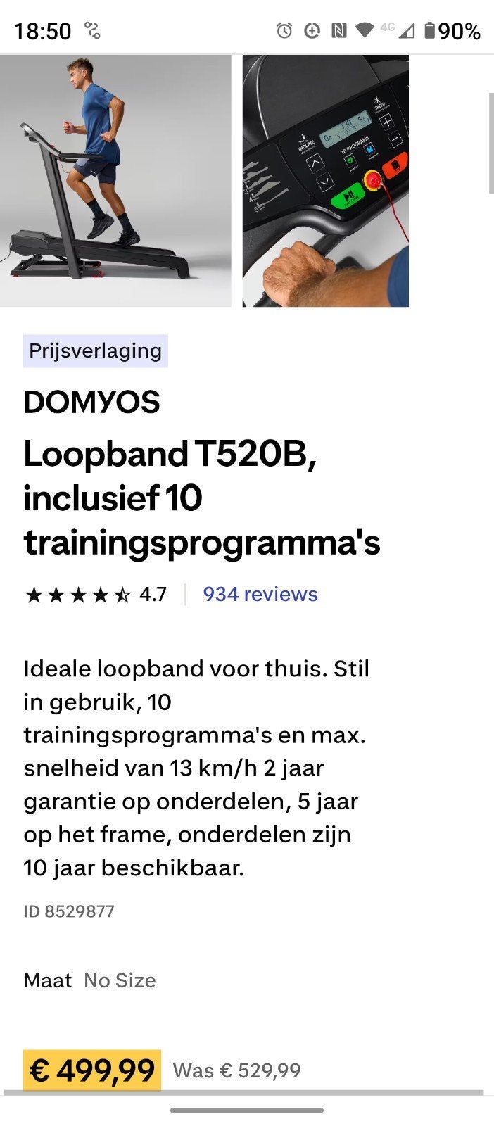 Loopband DOMYOS T520B, goede conditie, Decathlon, Ophalen, Gebruikt, Benen, Loopband