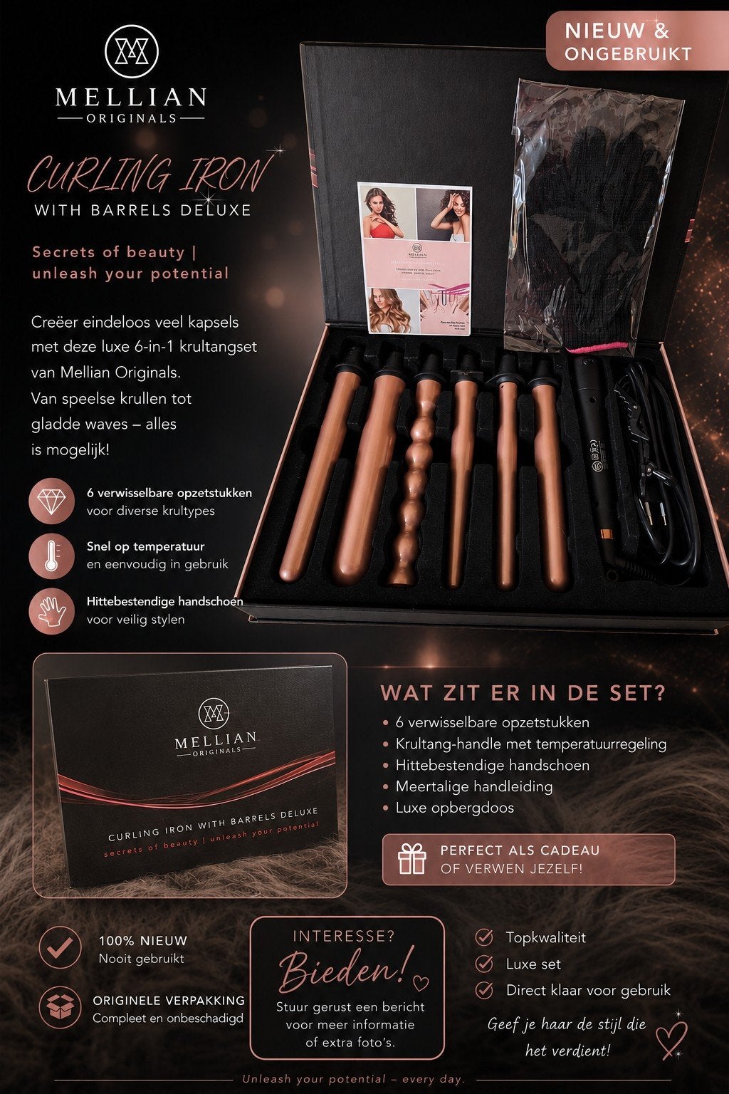 Mellian Originals 6-in-1 Krultangset met Barrels Deluxe, Ophalen of Verzenden, Zo goed als nieuw