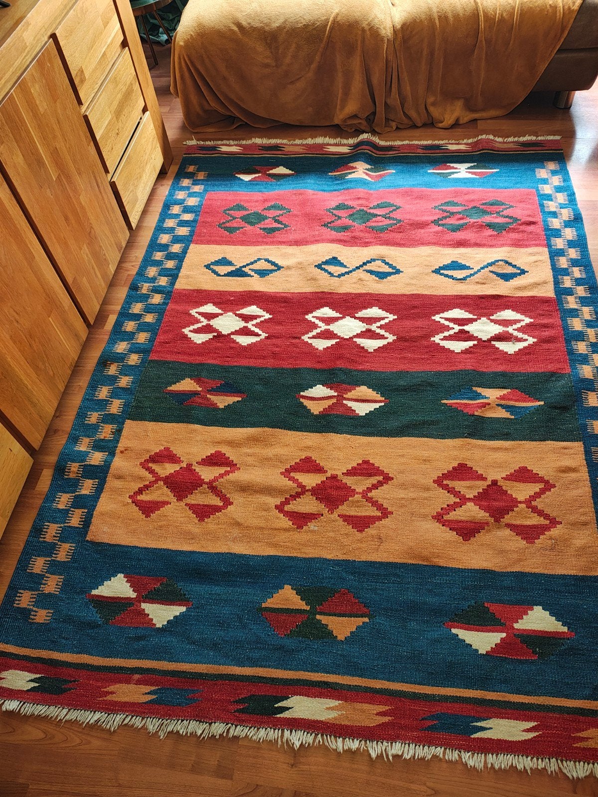 Origineel Kelim tapijt van wol 150x210, Ophalen, Gebruikt, 150 tot 200 cm, 200 cm of meer