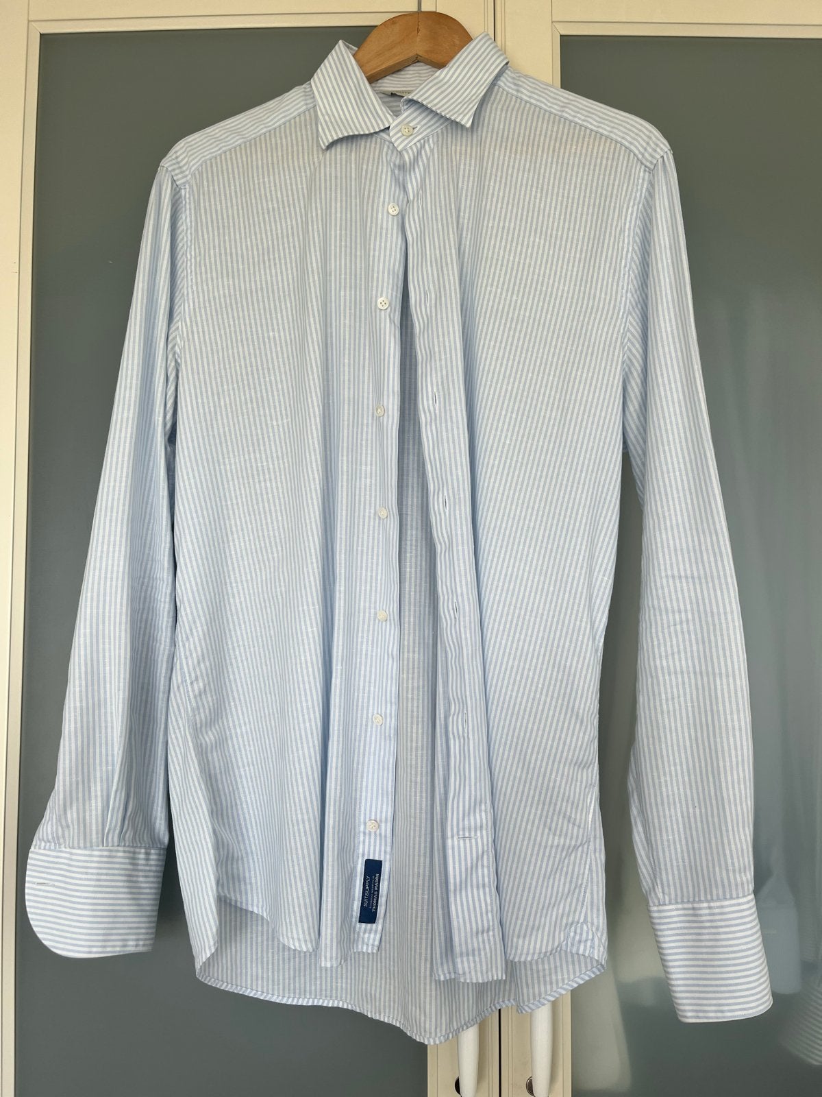 Suitsupply overhemd maat 41 katoen linnen Thomas Mason, Ophalen of Verzenden, Gedragen, Blauw, Halswijdte 41/42 (L)