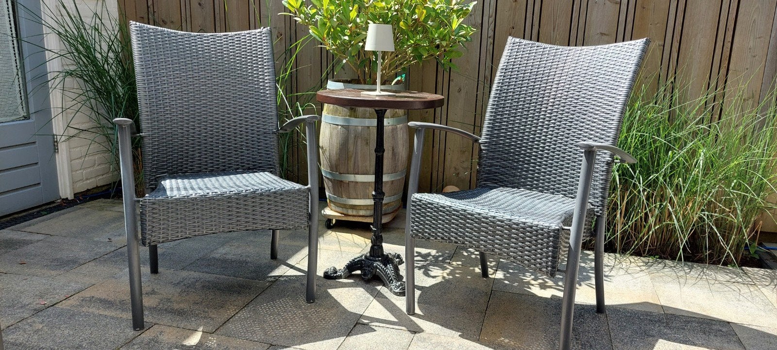 2 Wicker Tuinstoelen - Grijs, Ophalen, Gebruikt, Wicker