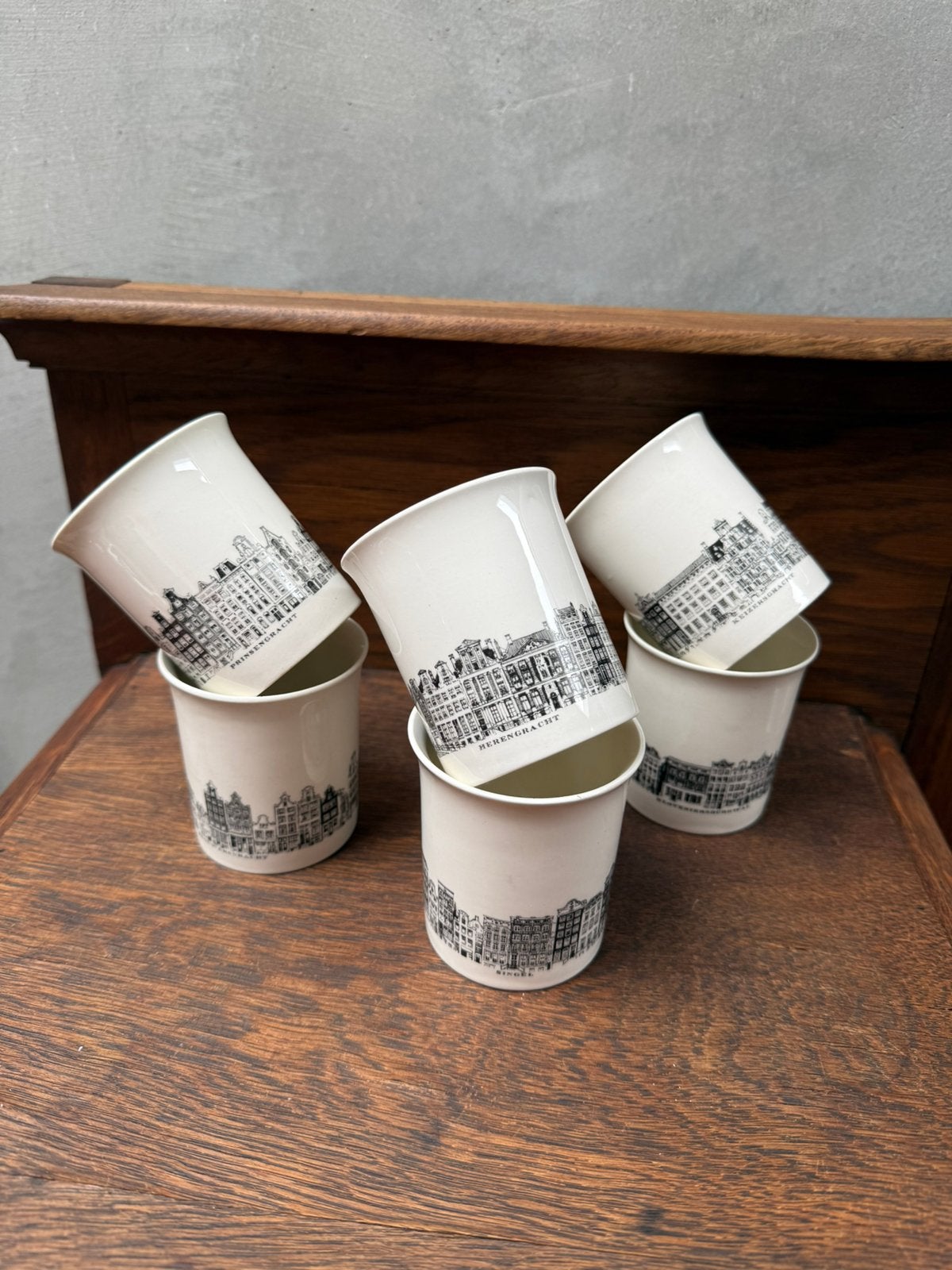 Amsterdamse grachtenpanden kopjes - set van 6, Antiek en Kunst, Ophalen of Verzenden