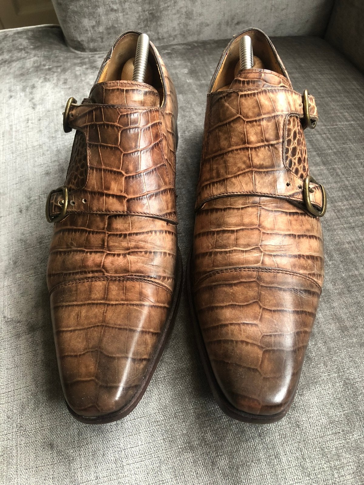 Giorgio lichtbruine croco double monk gespschoen mt 42,5, Bruin, Ophalen of Verzenden, Gespschoenen, Zo goed als nieuw