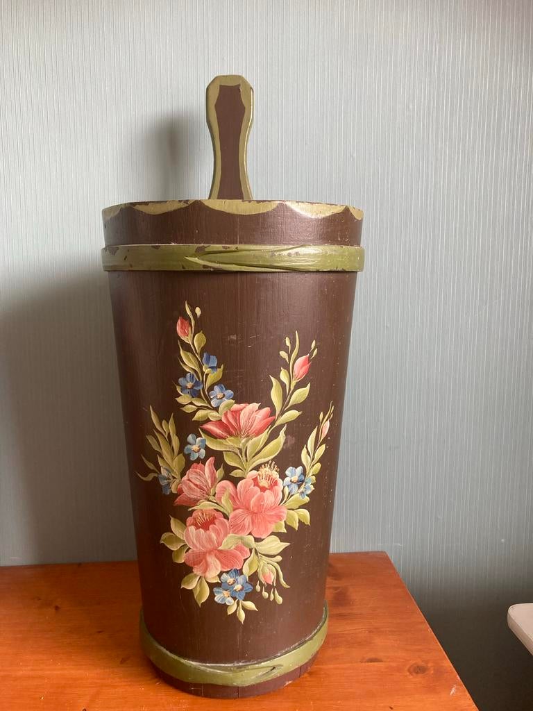 Vintage Hindeloopen paraplubak met bloemmotief, Ophalen of Verzenden, Hout