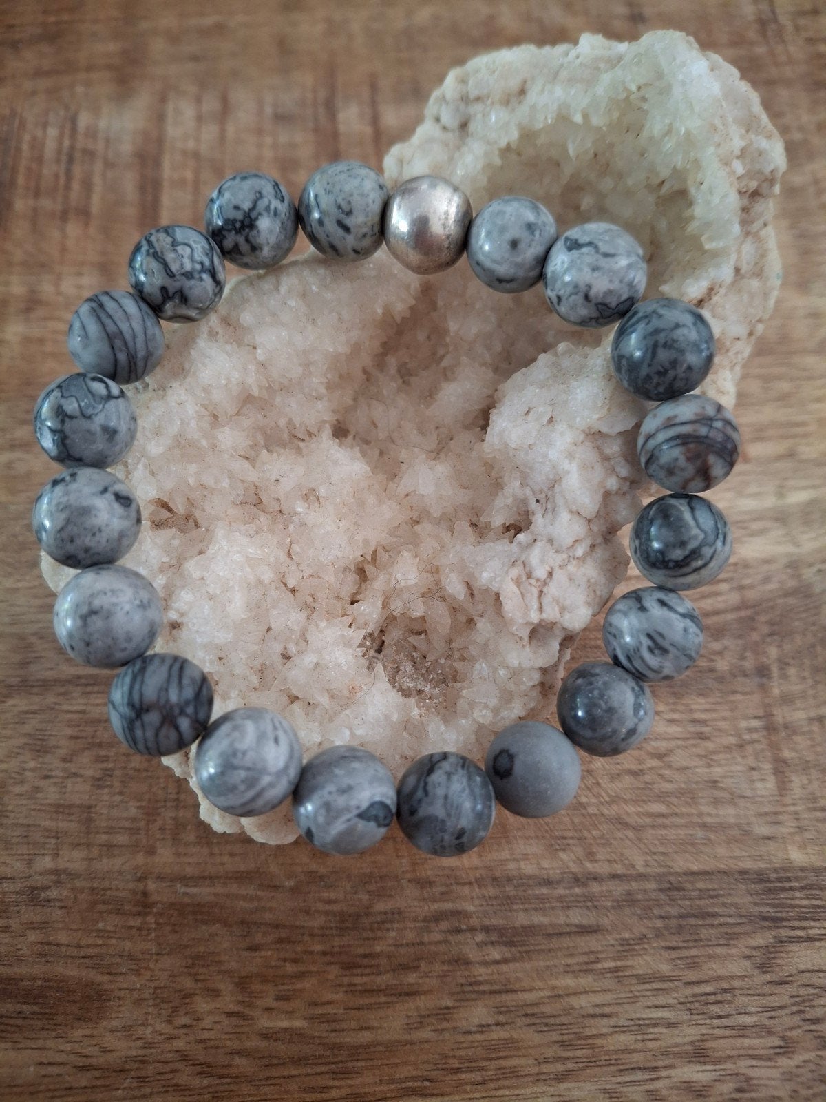 Grijze Jaspis natuurkralen armband 10mm, Sieraden, Tassen en Uiterlijk, Armbanden, Overige materialen, Met bedels of kralen, Nieuw