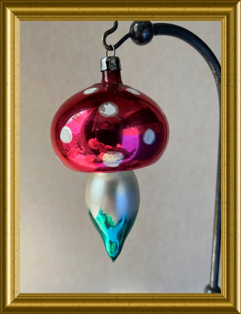 Oude glazen kerstbal (nr 84): paddenstoel, Gebruikt, ., Ophalen of Verzenden, .