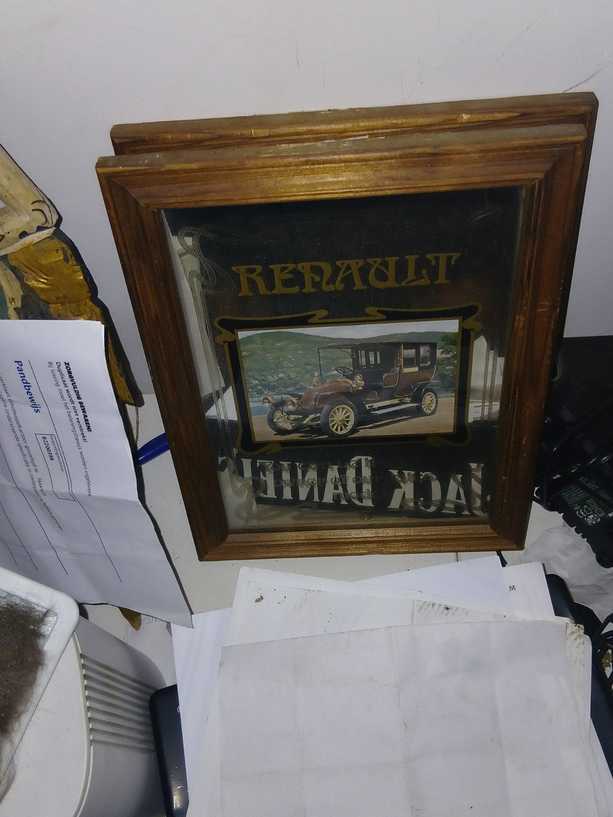 Vintage Renault spiegel met klassieke auto afbeelding, Minder dan 50 cm, Gebruikt, Ophalen of Verzenden, Minder dan 100 cm