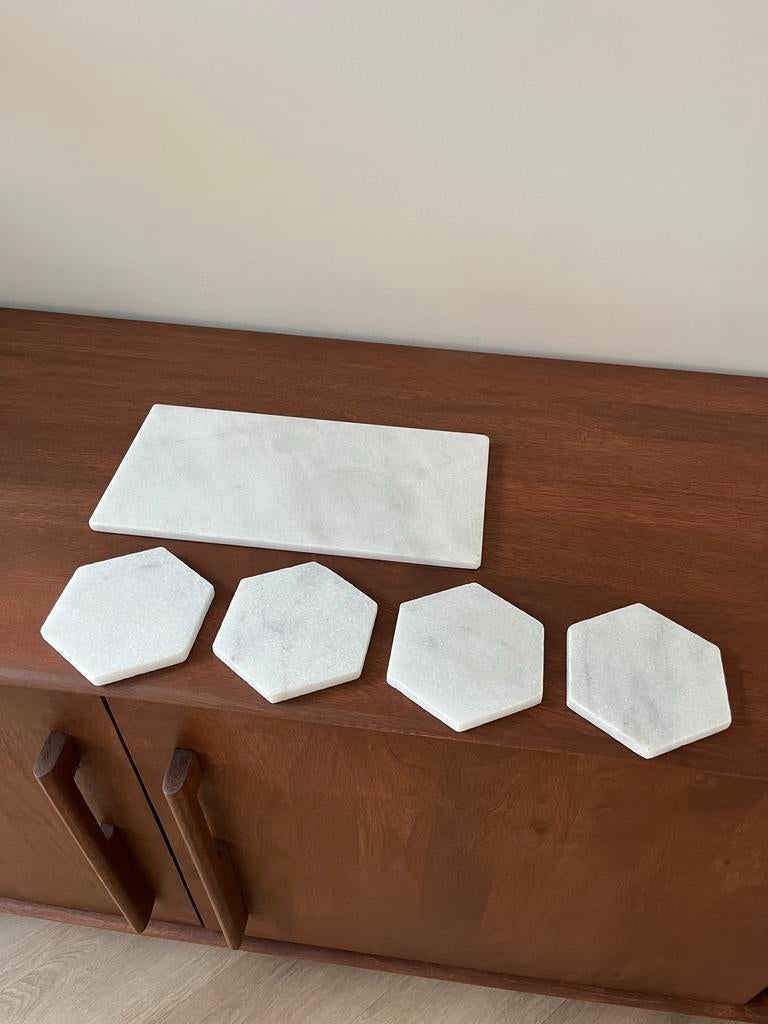 Marmeren onderzetters en serveerplank set, Ophalen, Zo goed als nieuw, Glas of Kopje