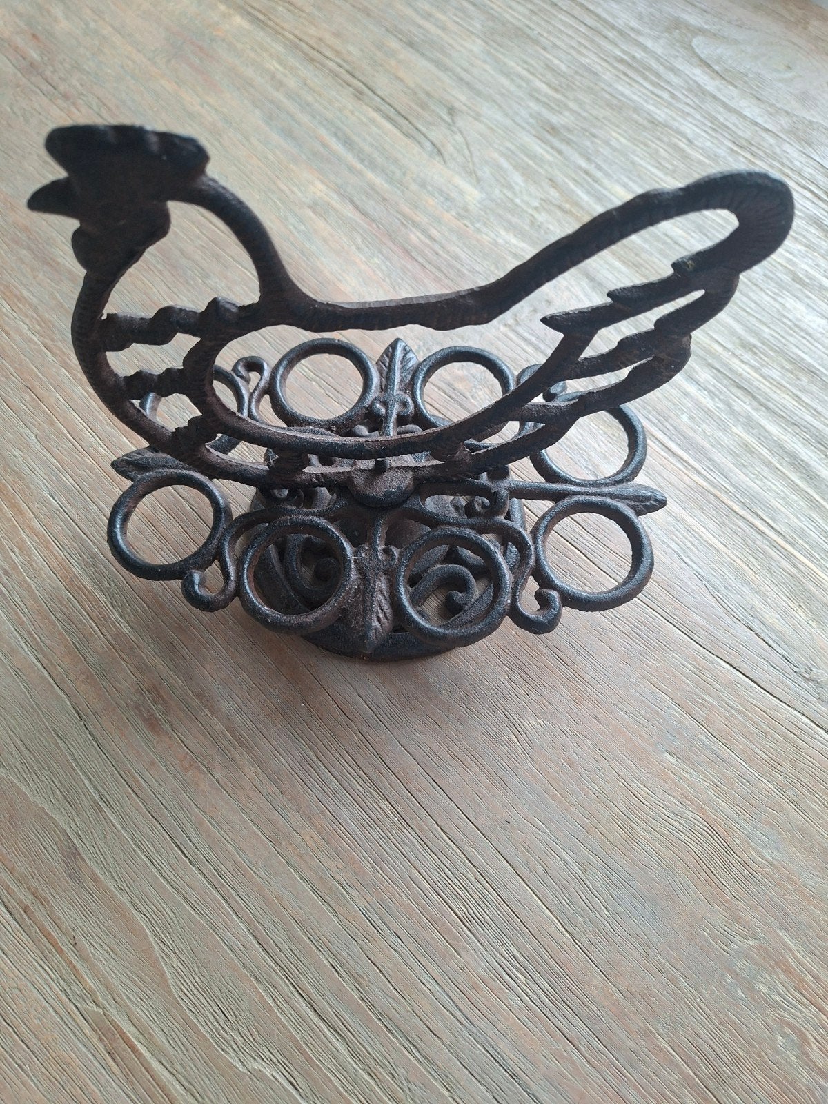 Decoratieve gietijzeren eierhouder in kipvorm, Ophalen of Verzenden