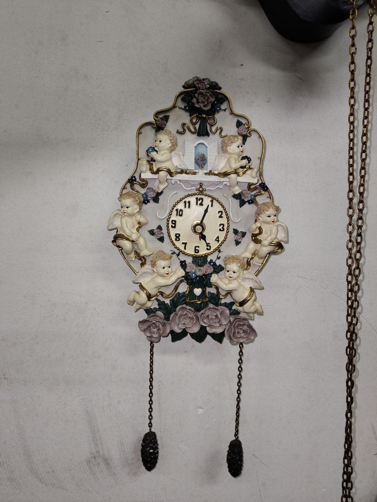 Wandklok met Engeltjes en Rozen - Vintage Stijl, Ophalen