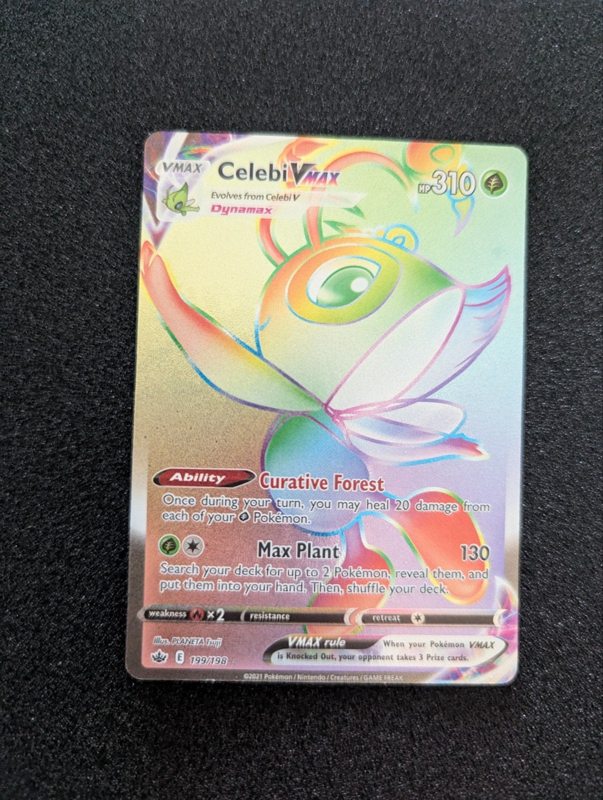 Celebi VMAX Rainbow Rare 199/198 Pokémon Kaart, Ophalen of Verzenden, Zo goed als nieuw, Losse kaart, Foil