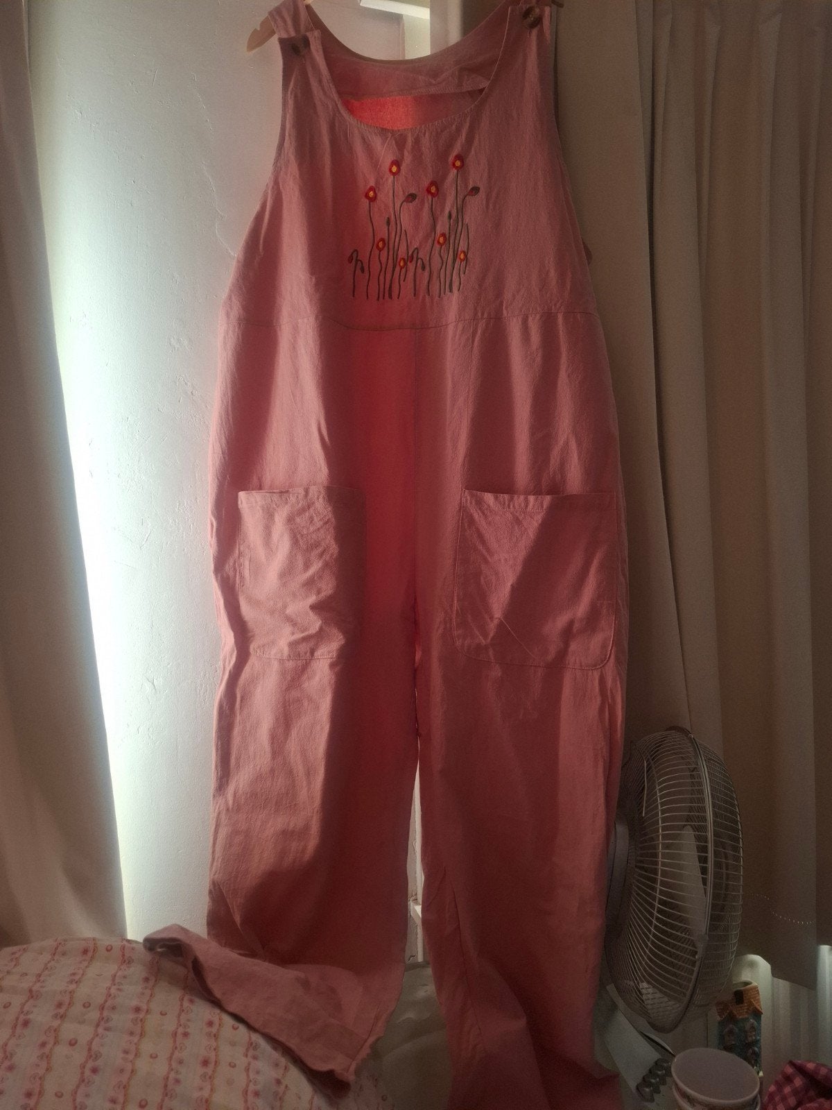 Roze Tuinbroek met Zomerse Borduursels, Maat 46/48 (XL) of groter, Ophalen of Verzenden, Zo goed als nieuw, Roze