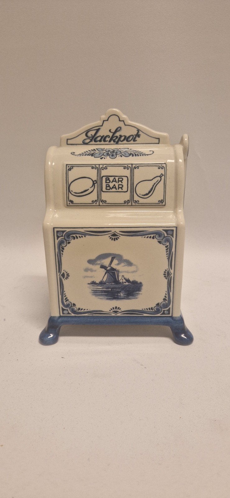 Delftsblauw spaarpot in een vorm van een gokkast ( tje), Overige munten, Ophalen of Verzenden