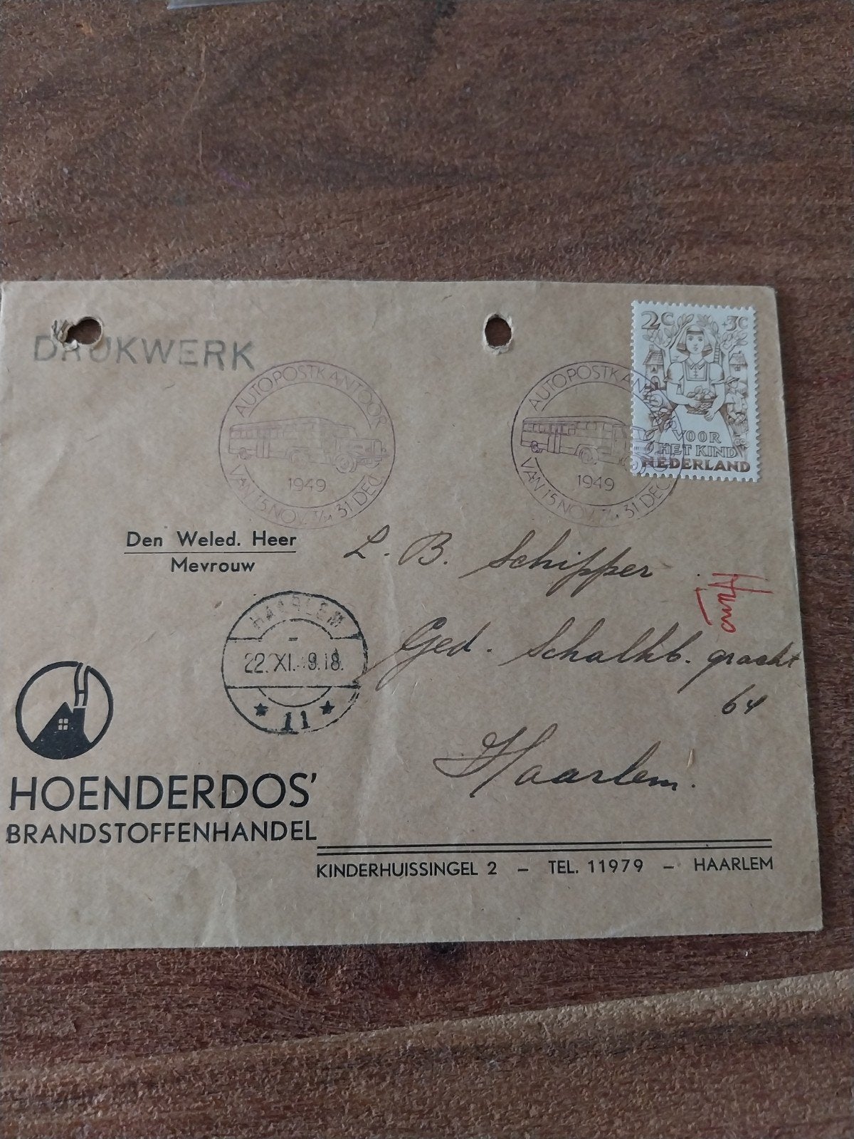 oude brief uit 1949 met Stempel Autopostkantoor., Ophalen of Verzenden, Brief